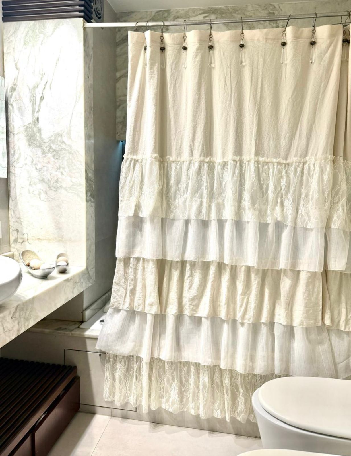 Cortina gasa con volados 